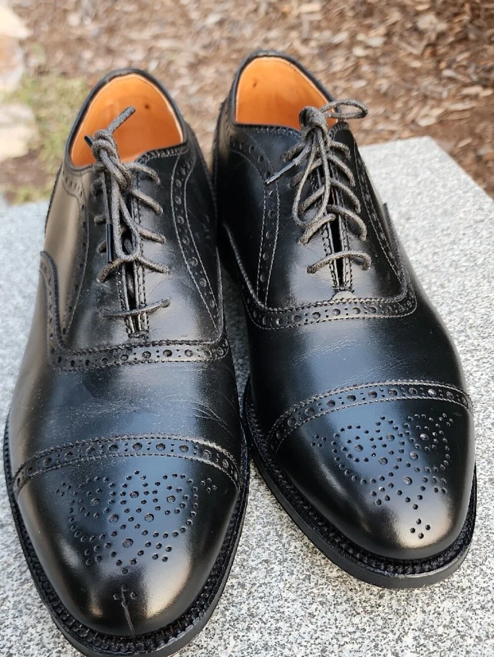 Alden 909 Black Leather Cap-Toe Brogue Oxford Shoes - Men Size 7.5 D